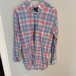 Vineyard Vines Men's Plaid Shirt - Blue and Pink